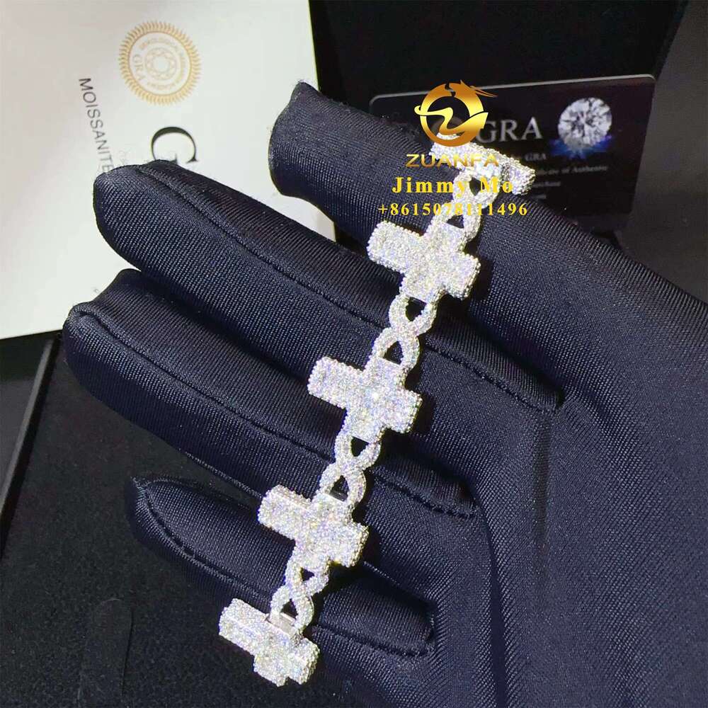 New Design 8Mm -16Mm Wide Pure Sier Chilled Hip-Hop Jewelry Vvs1 Silica Cuban Chain Cross Bracelet For Men