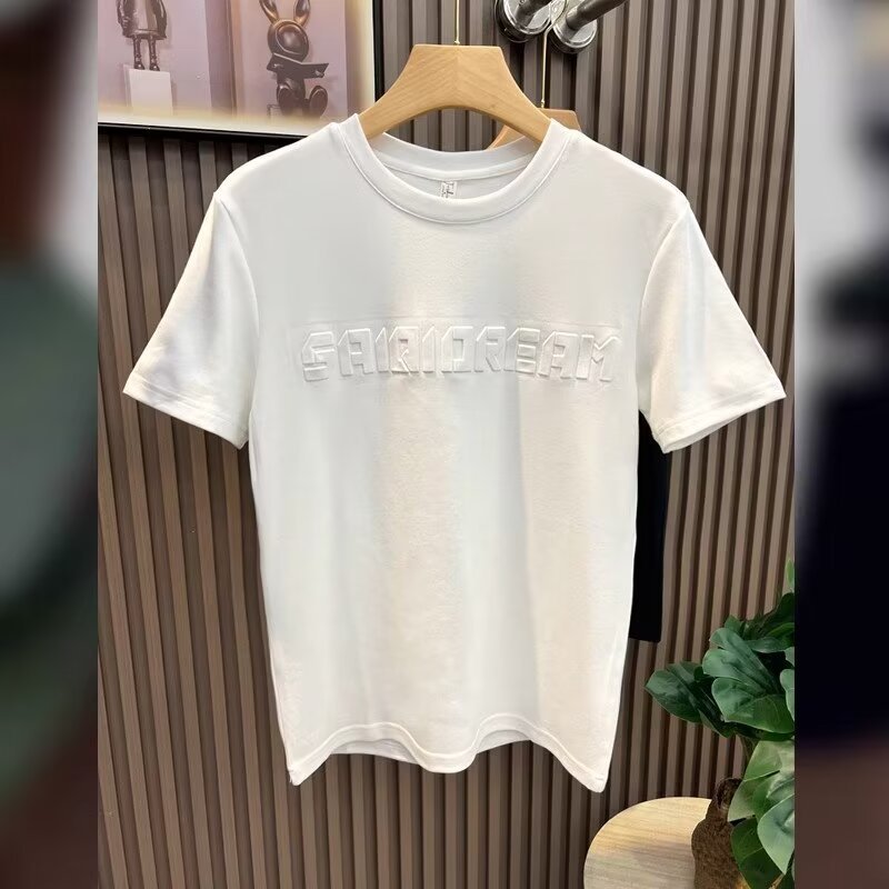 Summer three-dimensional letter T shirt men 2025 new round neck slim-fit simple half sleeve base shirt with loose short sleeve t