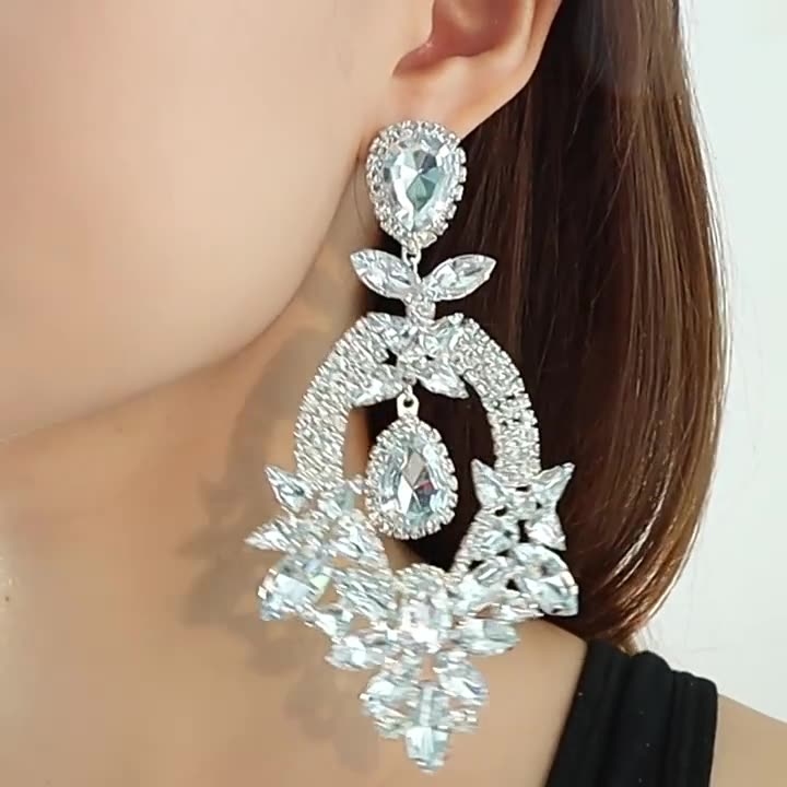Women's Earrings 2PCS/LOT Big Exaggerated Earrings Rrhinestone Tassel Earrings Runway Accessories earrings
