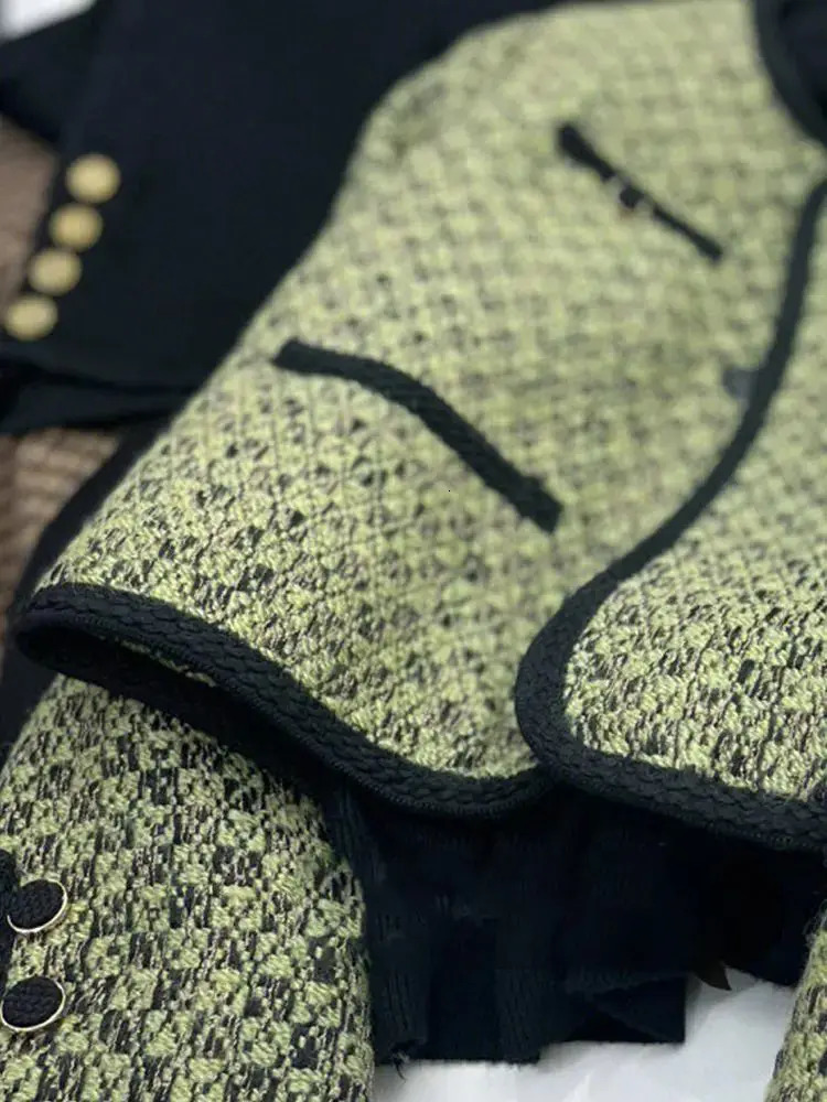 Spring Autumn Women Jacket Tweed Blazer Wool Vintage Korean Chic Short Coat Green Office Lady Clothing Women Coats Clothes 250210