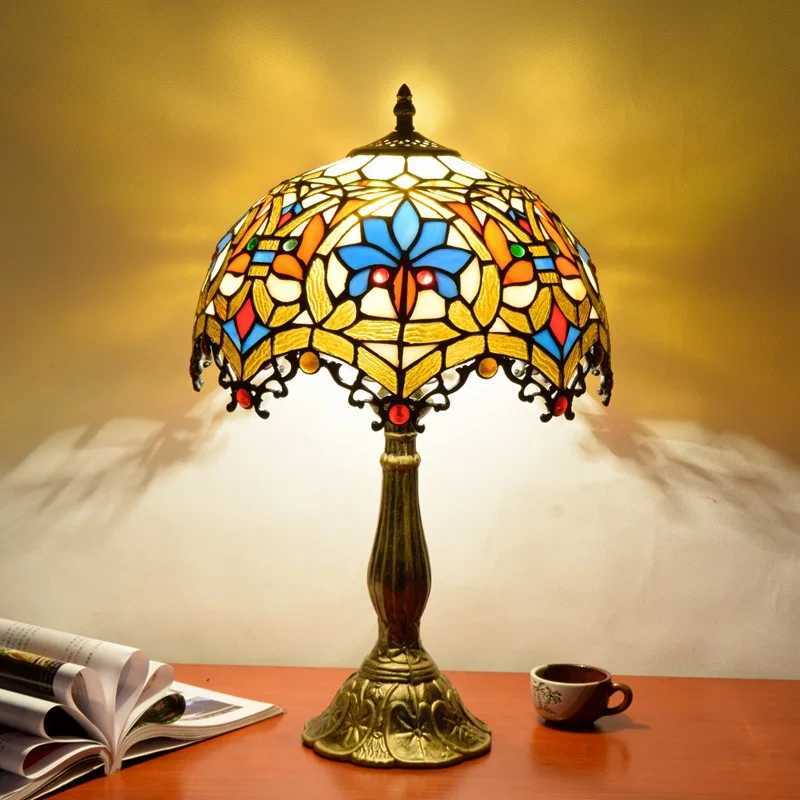 European Creative Tiffany Stained Glass Living Room Bedroom Restaurant Bar Hotel Decoration Bedside Table Lamp E27 AC110V 240V Z250211