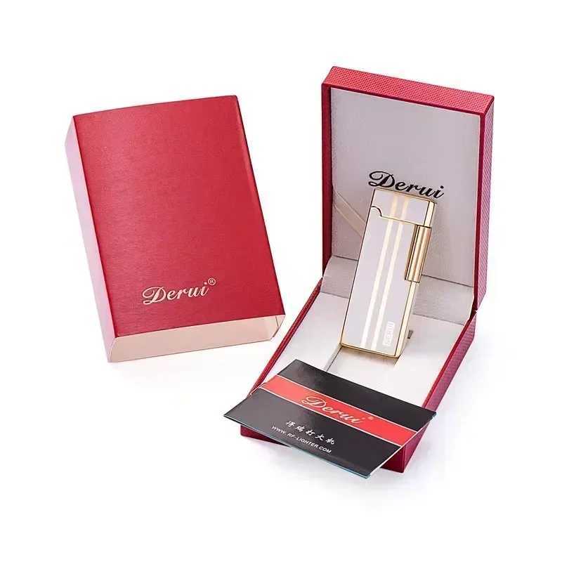Derui Gift Box Gas Lighter Cpact Jet Butane Cold Metal Cigar Lighter Grinding Wheel Pipe Cigarette Accessories Y250210