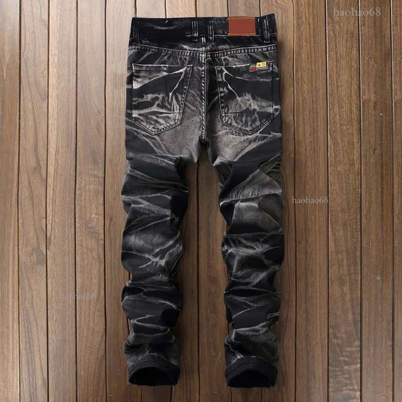 Fashion-Men's Distressed Stretch Biker Jeans Vintage Men Hip Hop Slim Fit Jeans Trousers Retro Punk Style Straight Denim Pants Plus Size