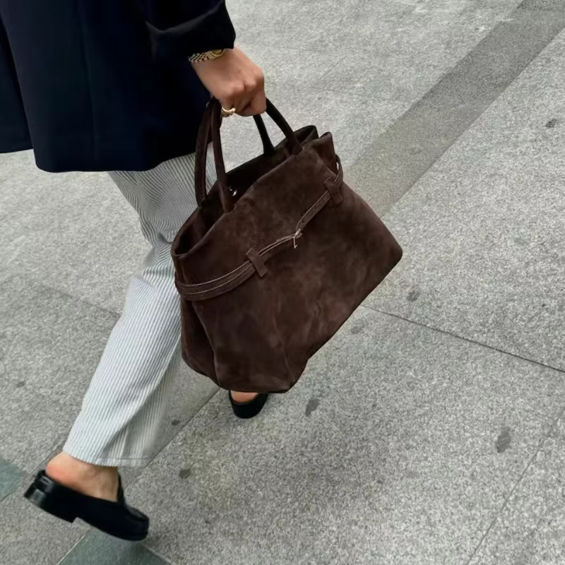 Women Suede Shoulder Tote Large Capacity Winter Handbag Simple Satchel Casual Commute Vintage Shopping Bag