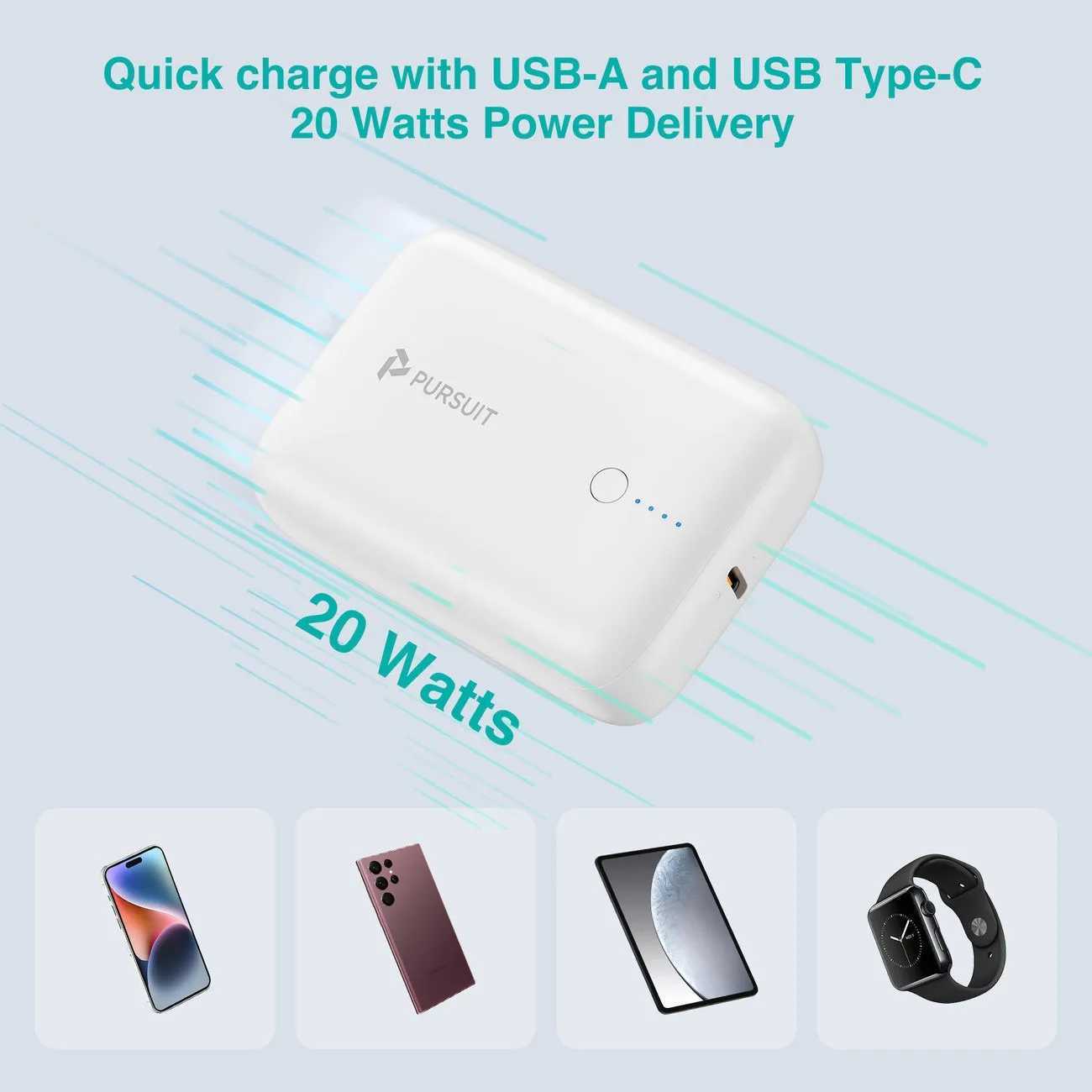PURSUIT 10000mAh tra-Cpact Power Bank with USB-C PD and USB-A Recycled Plastic Housing and Plastic- Packaging Z250208