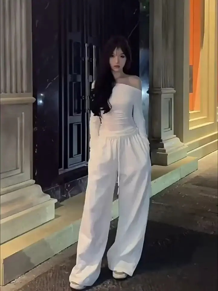 Y2K Women Casual Sweatpants Oversized Jogging Wide Leg White Jogger Hip Hop Sports Pants Z260314