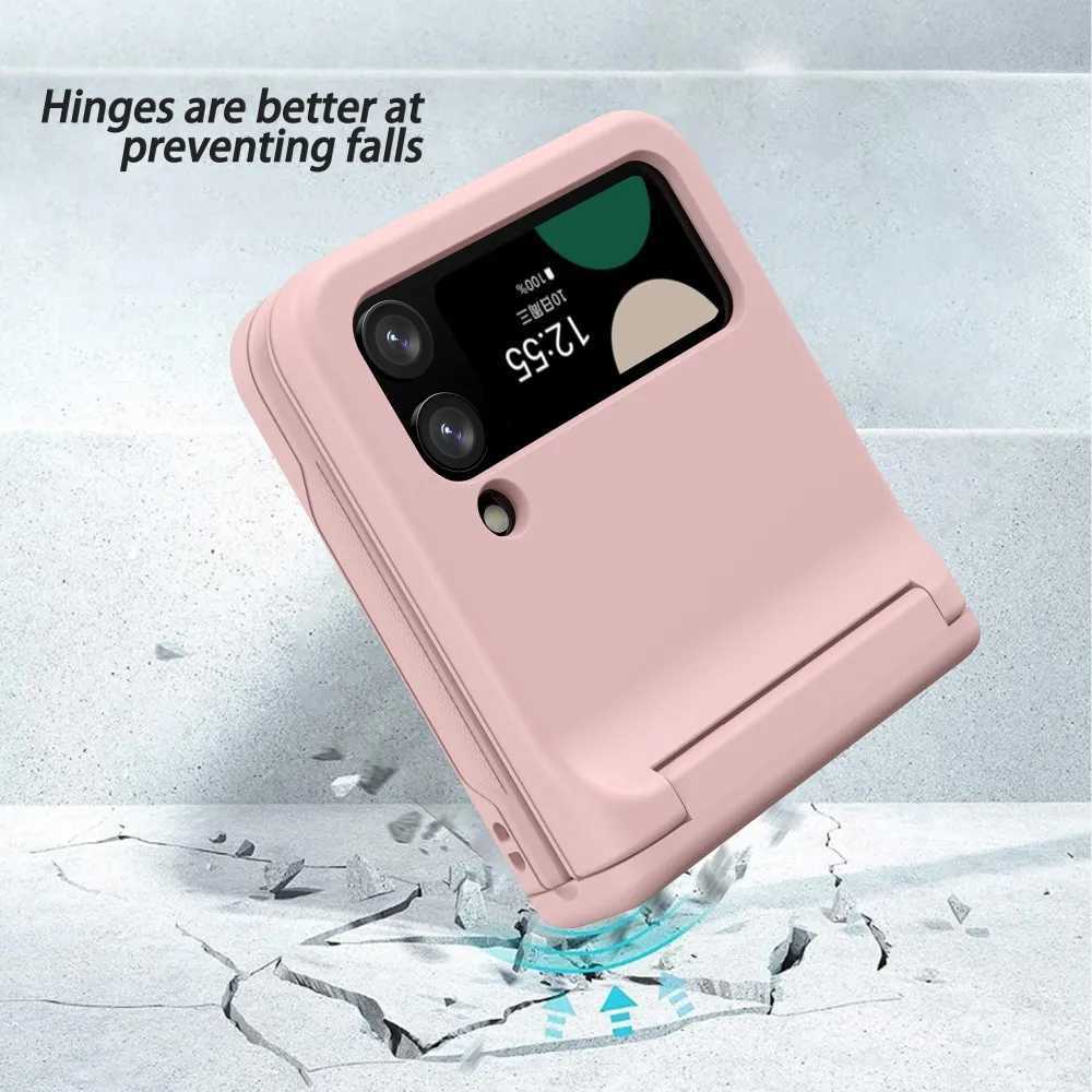 For Galaxy Z Flip 3 4 Case Matte Skin-Friendly Card Pocket Hinge All-inclusive Folding Shockproof Hard Cover Accessories Z250210