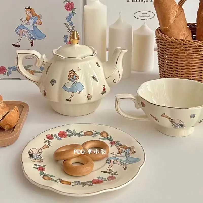 Cups Saucers Mother and Child Pot Alice in Wonderland Ceramic Tea Set with Teapot and Matching Cups Tea Party Set with Cute Rabbit Tea Pot CL250211