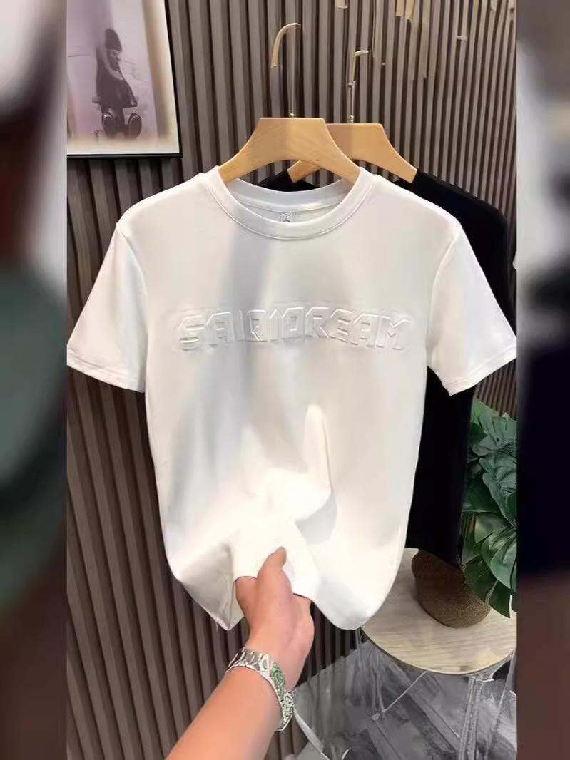 Summer three-dimensional letter T shirt men 2025 new round neck slim-fit simple half sleeve base shirt with loose short sleeve t