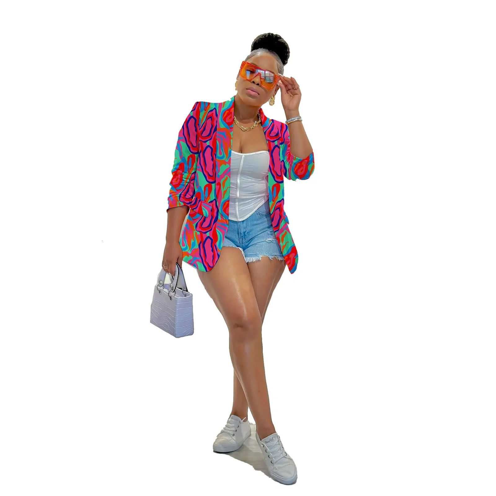CM.YAYA Elegant Women Graffiti Tie Dye Printed Long Sleeve Blazer Fashion Street INS Chic Office Lady Female Blazers 250206