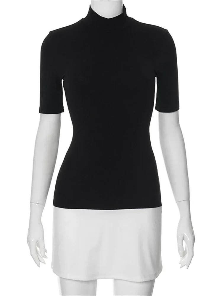 Tossy Summer Female Contrast Mini Dress Casual High Waist Short Sleeve Sexy Skinny Patchwork Bodycon 250210