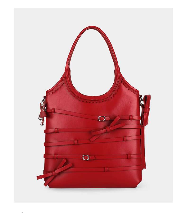 Women's Bags Designer's original SK2 bow tie strap handbag, women's red tote bag, large capacity commuting armpit shoulder bag