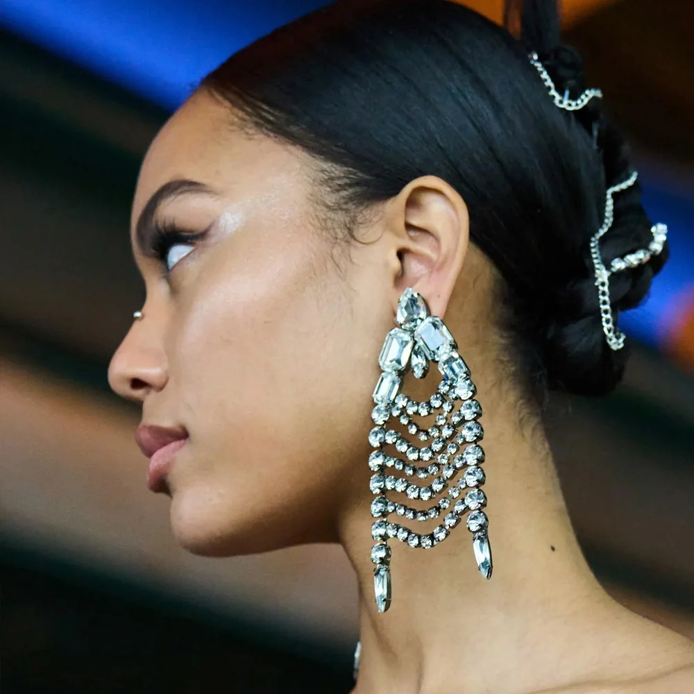 Exaggerated Earrings 2PCS/LOT Big Earrings with Exaggerated Rhinestones Vintage Accessories for Women