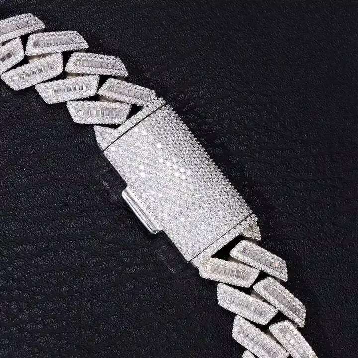 Hiphop Mossanite Sier Ice Gold 18Mm Baguette VVS Moissanite Cuban Chain