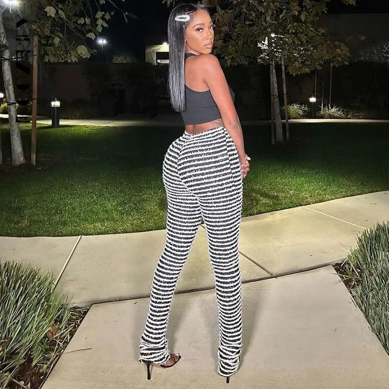 BoozRey Y2k Black and White Knitted Pants Women Bottoms Fashion Streetwear Extra Long High Waist Flare Pants Sweatpants 250211