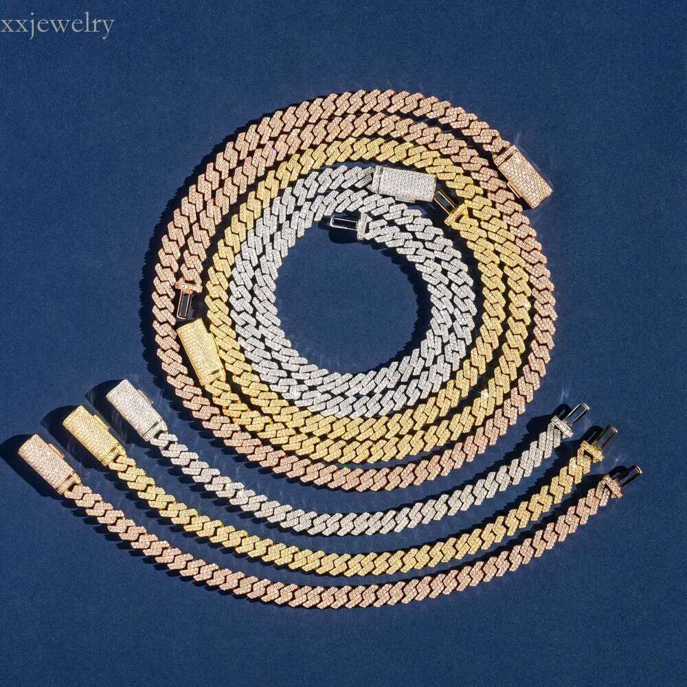 pendant necklaces hip hop style 8mm width 2 rows sier iced out dia bracelet moissanite cuban k chain