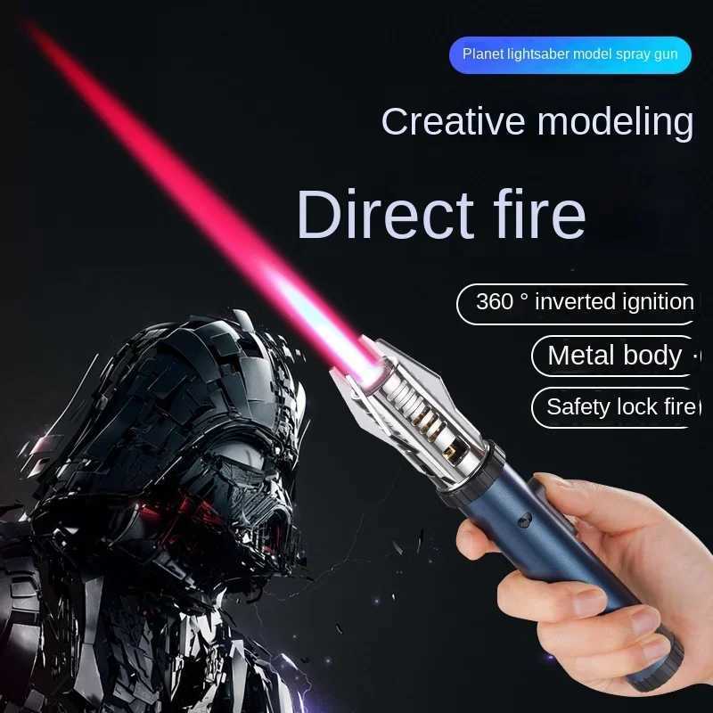 Butane Gas Lighter 360 Use Metal Outdoor BBQ Torch Gas Lighters for Kitchen Candle Use Windproof Lighter Welding Cigar ToolT250211
