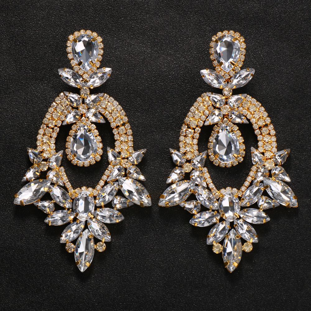 Women's Earrings 2PCS/LOT Yellow Exaggerated Earrings Rrhinestone Tassel Earrings Runway Accessories earrings