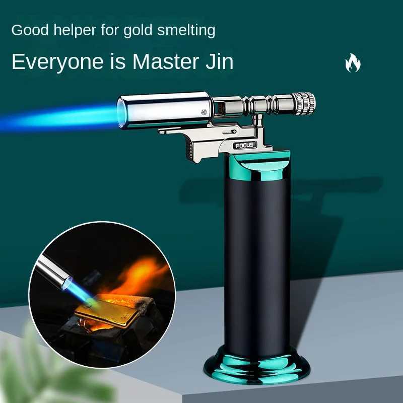 Powerf Windproof Blue Flame Jet Torch Gas Lighter Outdoor Cigar Barbecue Cooking Kitchen Butane Refillable Metal Welding Gun Y250210