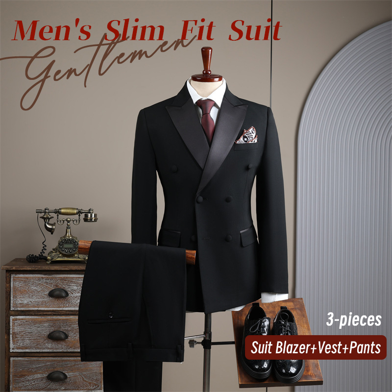 Modern Lapel Collar Men's Suit 3 Pieces Blazer Pants Double Breasted Business Formal Work Wear Wedding Groom Customized Homme