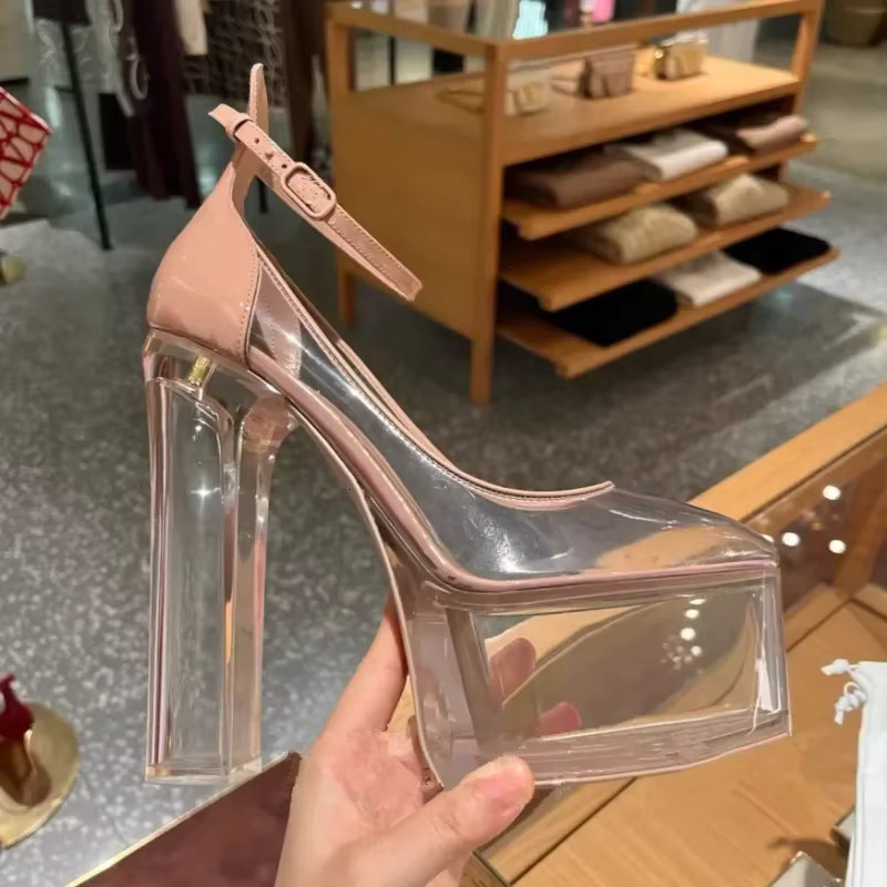 2024New Brand Women's Super High Heel Fashion Thick Sole Leather Bridal Wedding Party Shoes Women Summer