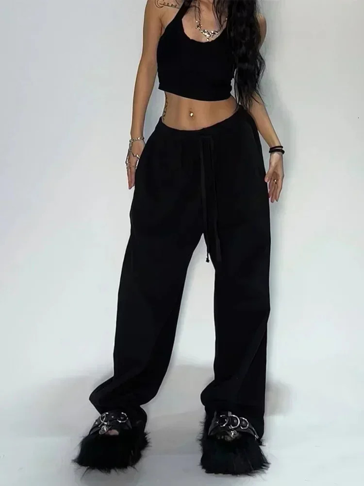 Deeptown Casual Gray Sweatpants Women Wide Leg Black Joggers Classic Baggy Streetwear Oversized Sports Female Trousers Allmatch 250210
