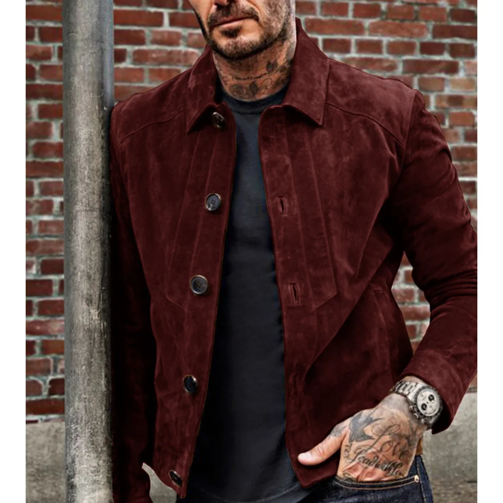 Mens Suede Mens Jacket Single Breasted Single Coat Slim Fashion Casual Comfortable Commuting Work Wear Clothes Coats 250211