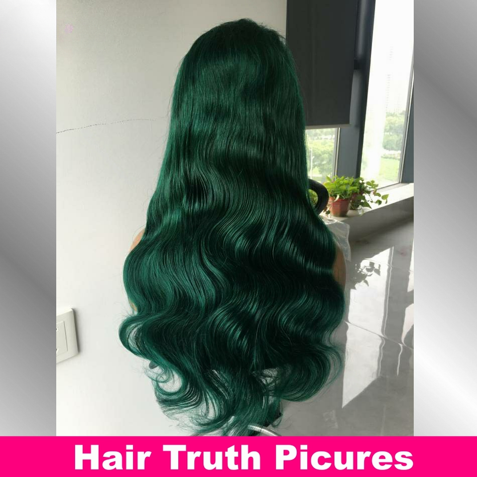 Free shipping Peruvian HAIR Deep Green Front Human Body Wave 13x4 Lace Frontal Wigs synthetic Pre Plucked with Baby Hair for Women St patrick day