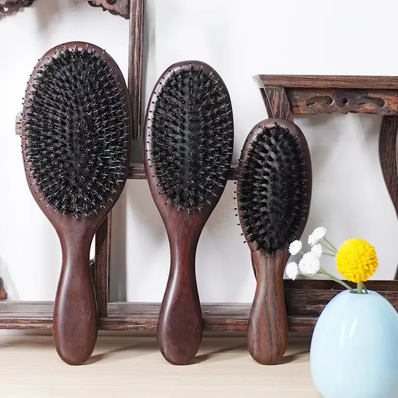 Arrival Hair Brush Wood Handle Boar Bristle Beard Comb Styling Detangling Straighten Brown Lotus Boar Bristles Massage Comb 250113