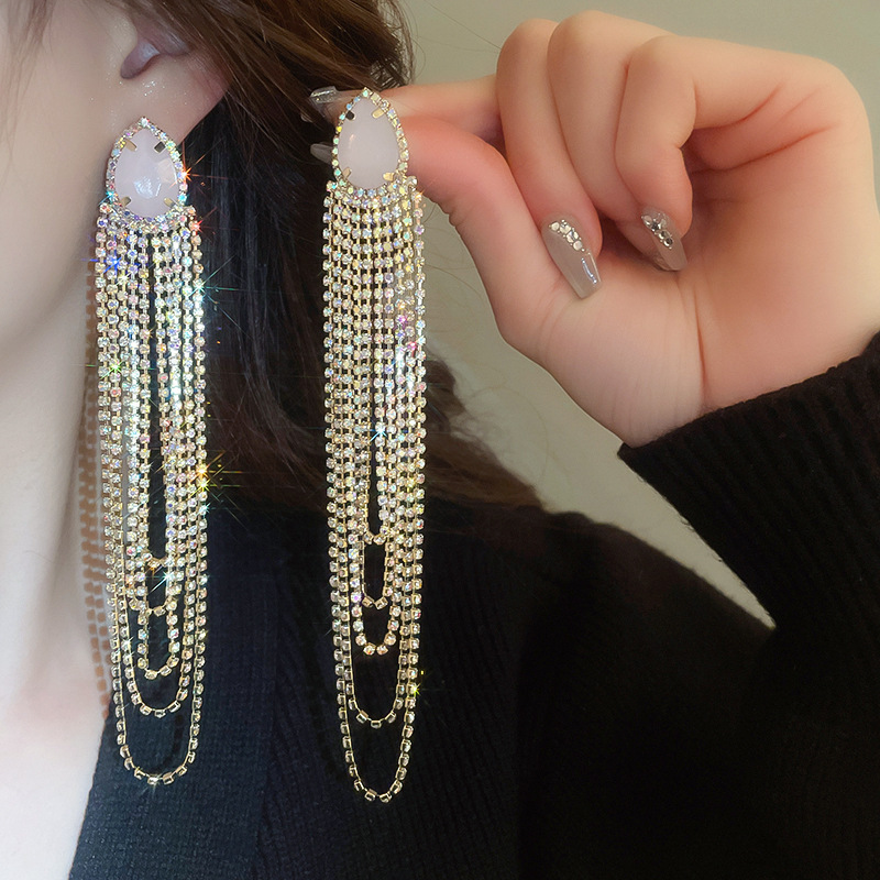 Women's Earrings 2PCS/LOT Colorful Earrings Rrhinestone Tassel Earrings Runway Accessories earrings