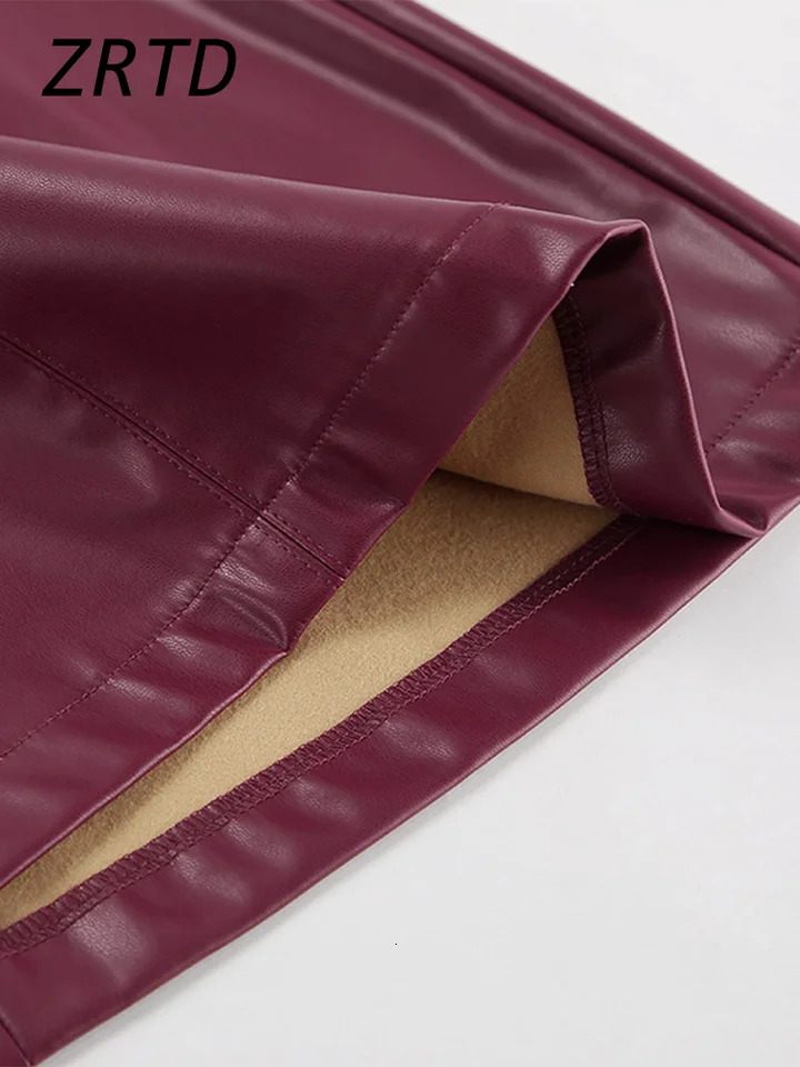 Sexy Burgundy Leather Mini Skirt Women Vintage Slim Zipper A Line Female Short Skirts Autumn Lady All-match Street Clothes 250211