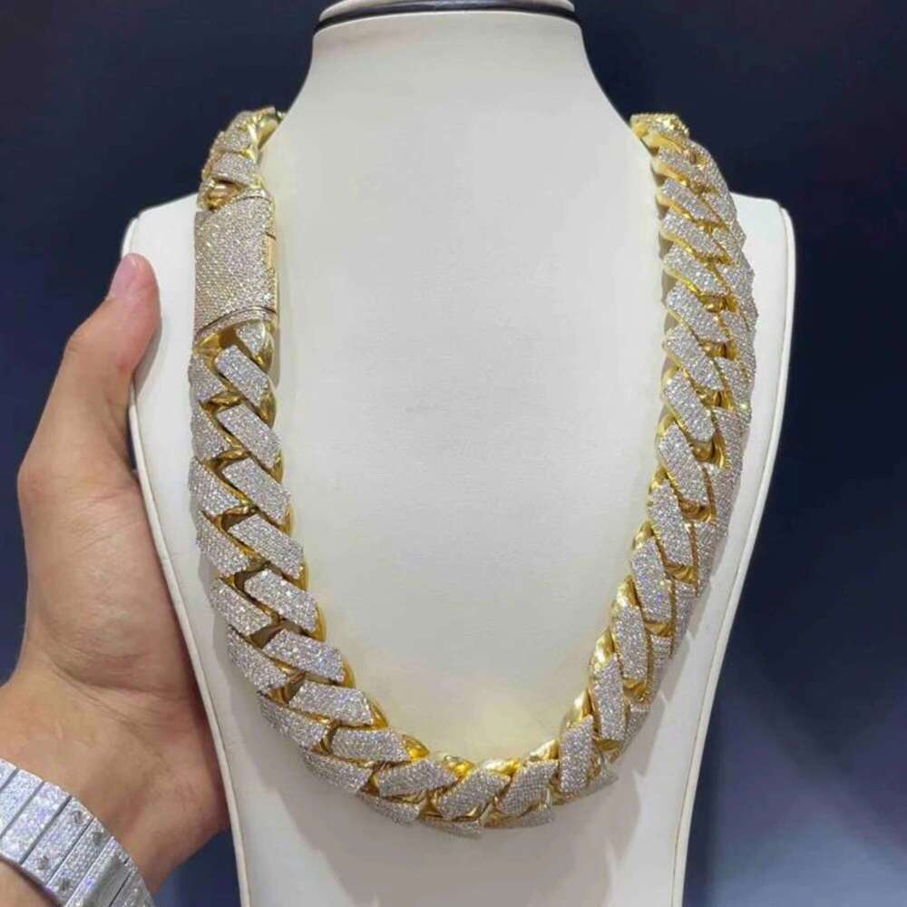 Quality Iced 20Mm VVS Laboratory Cuban Chain Miami Hip Hop 10K Gold/Laboratory Planting