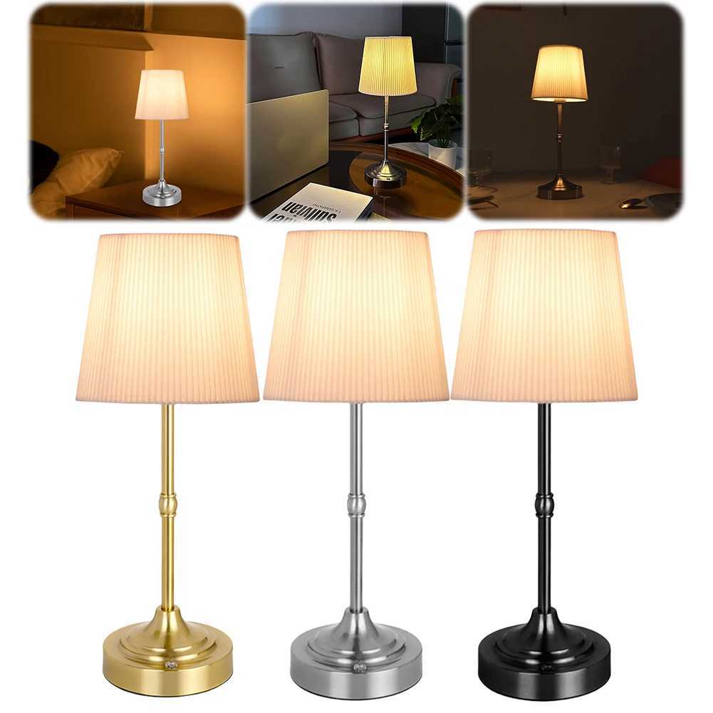 Cordless LED Metal Table Lamp USB Rechargeable Touch Portable Fabric Shade Desk Lamp 2200K Warm Light for Bedroom Bar Z250211