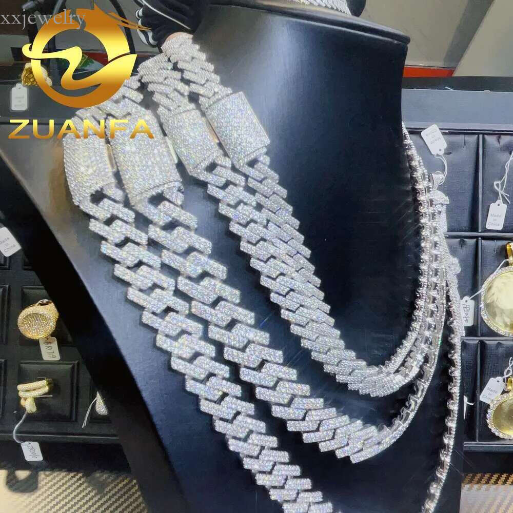 Hot Selg Drop Shipping Service Sterg Sier Hip Hop 10mm 12mm 14mm 15mm Iced Out Moissanite Dia Cuban k Chain