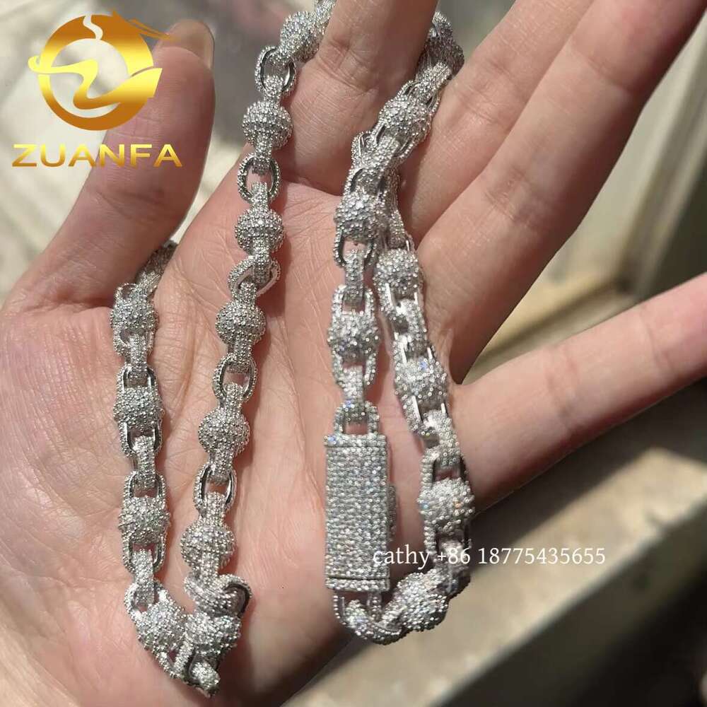 Wholesale Price Sier 8Mm Moissanite Ball Chain Hip Hop Jewelry Iced Out Cuban K New Fashion Rapper Chain