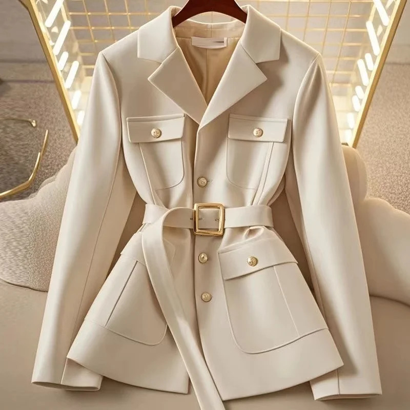Womens Blazer Coat Autumn Long Sleeve Casual Single Breasted Elegant Office Waist Ladies Suit Jacket lady Outerwear 250207