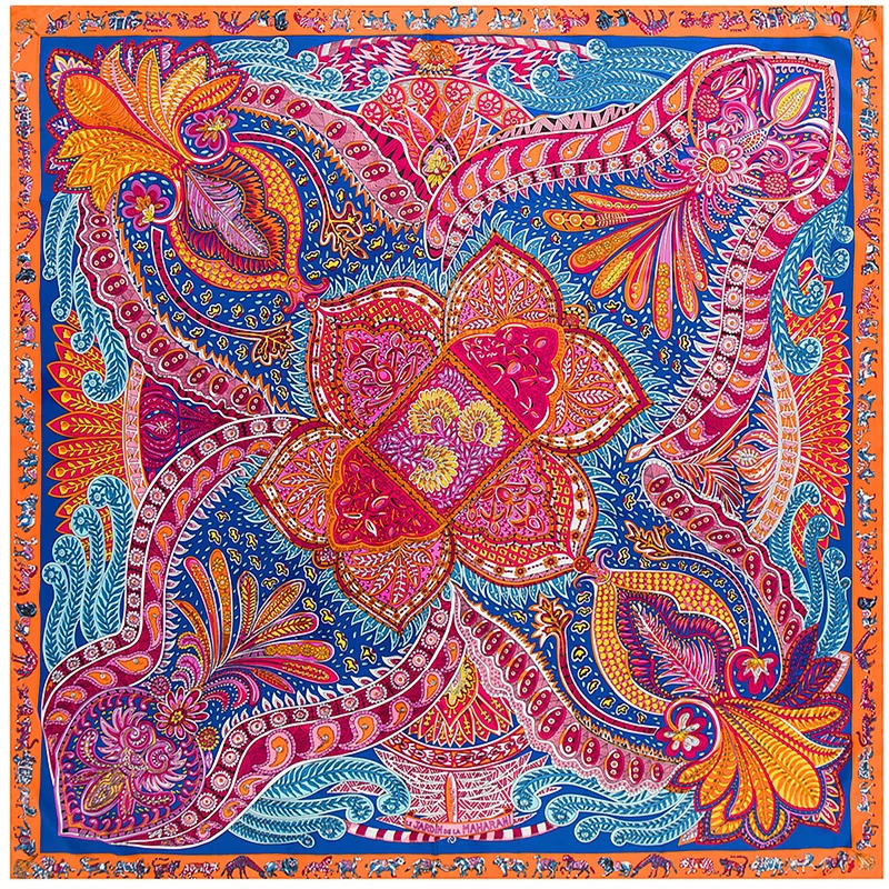 130cm Fashion Bandana Women Scarf Paisley Hijab Twill Silk Shawl Scarfs For Ladies Foulard Square Scarves Wraps 250110
