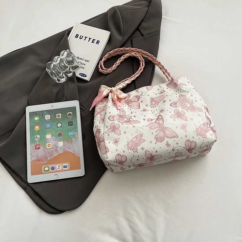 Leisure Large Capacity 2024 New Summer Shoulder Bag Butterfly College Student Commuter Tote Bag Trendy and FiableXJ250227