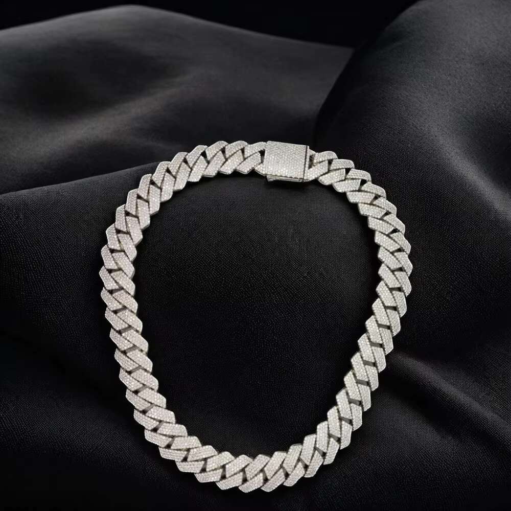 Hiphop Jewelry Sterg Sier 20Mm 4 Rows Dia Iced Out VVS Moissanite Cuban Chain