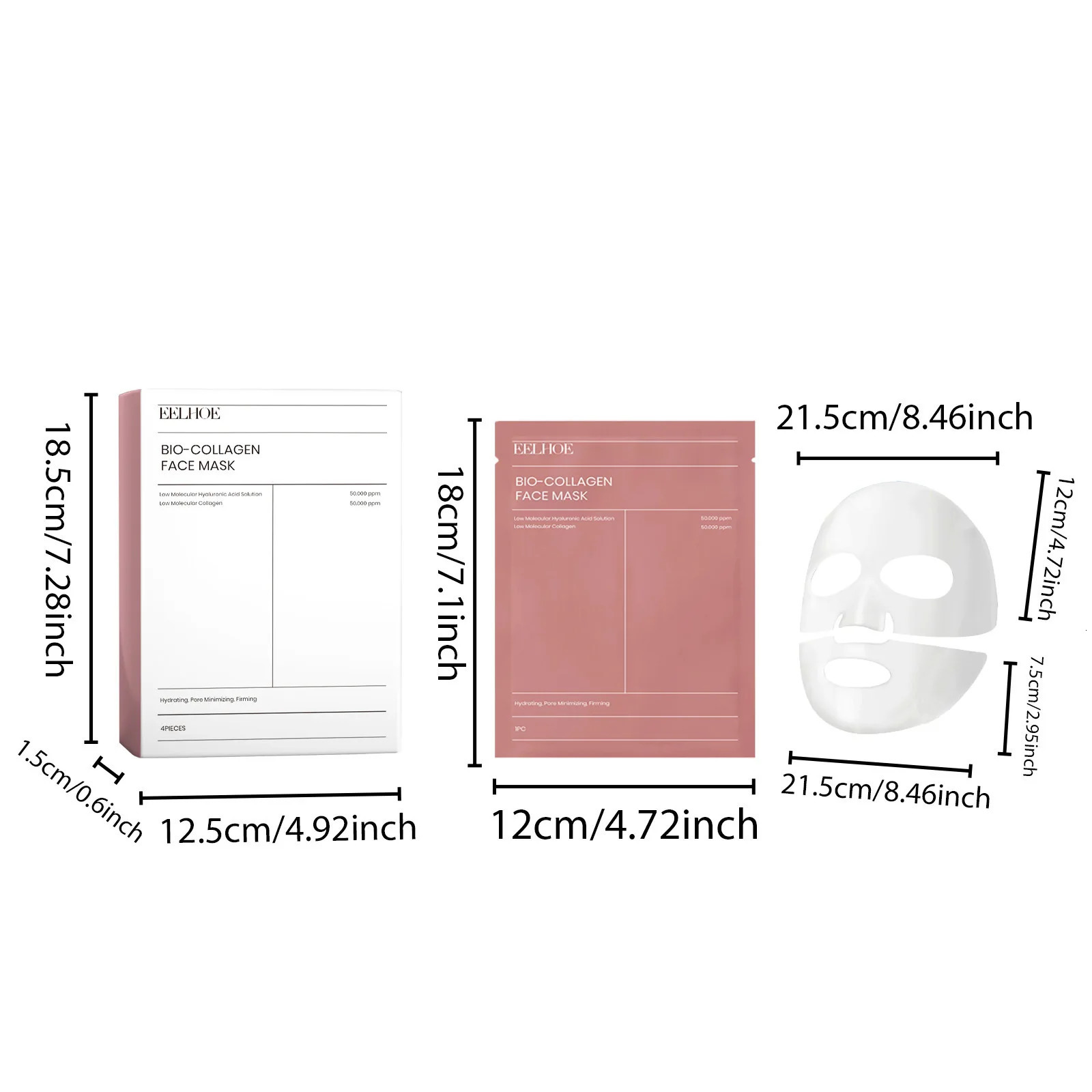 Eelhoe 4pcs Bio Collagen Face Mask Shrink Pores Deep Hydrating Rejuvenation Face Refreshing Brightening Facial Skin Care Mask 250113