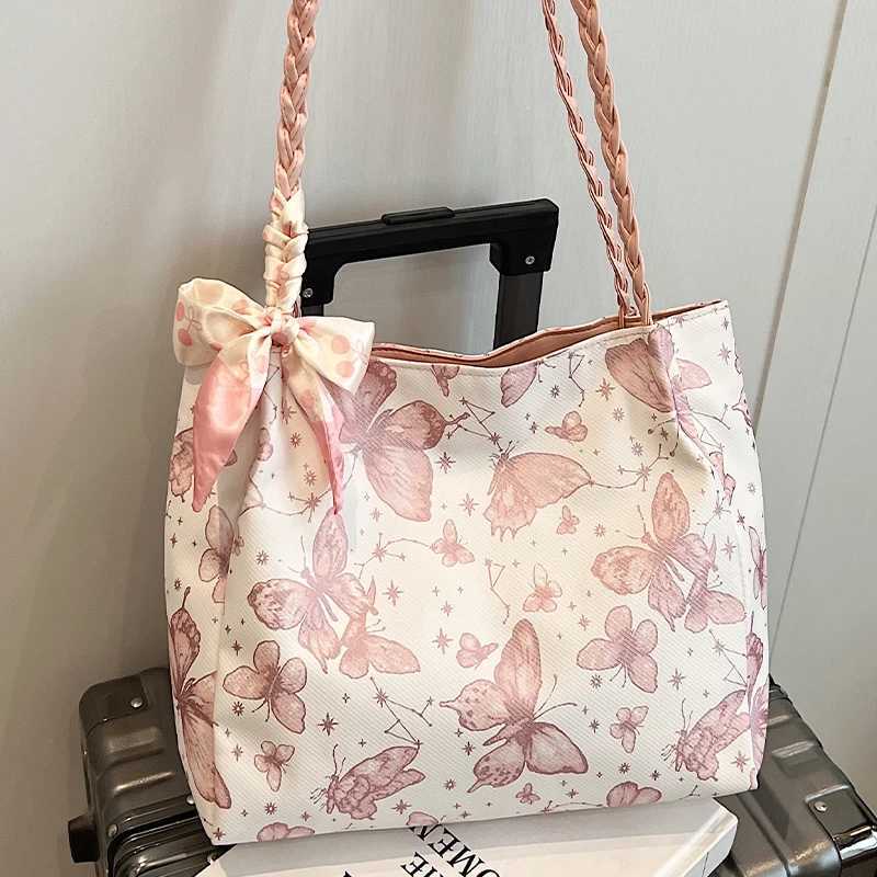 Leisure Large Capacity 2024 New Summer Shoulder Bag Butterfly College Student Commuter Tote Bag Trendy and FiableXJ250227