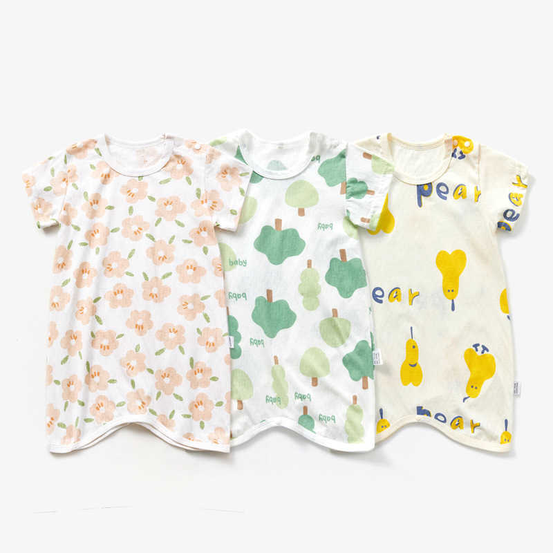 Pajamas Baby pajamas printed baby nightgown summer thin onesie Children's air conditioning nightdress cotton H250207