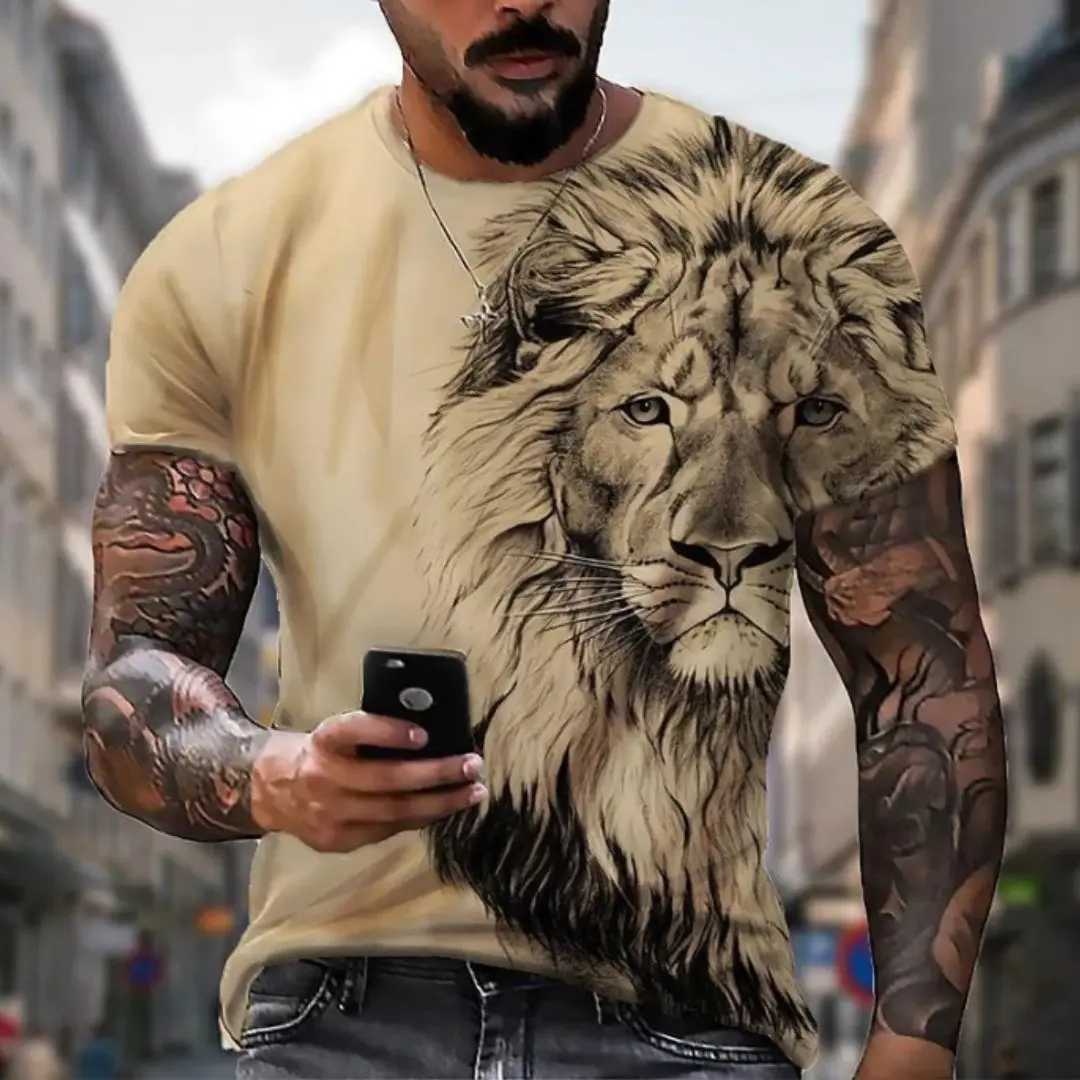 Mens Short Sleeve Tops Oversized Tees Shirt Men Design Clothes Tiger Fighting Animal Beast Fierce Lion/leopard 3D Print T-shirt W250211