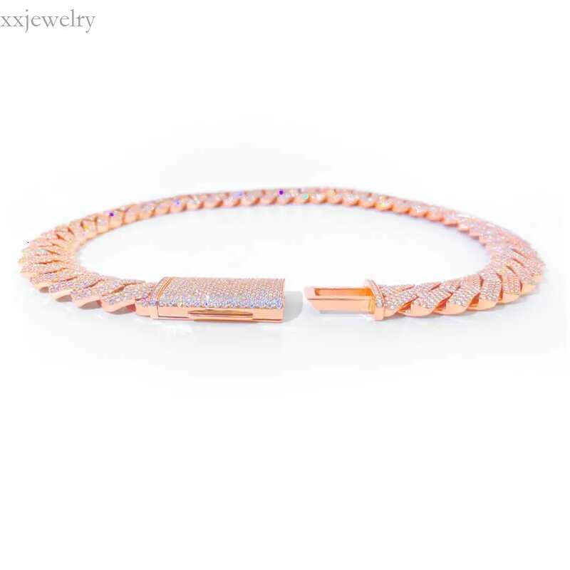 bracelet designer jewelry moissanite chain cuban k High Quality 3 Rows VVS Moissanite Dia Chain White Rose Gold Plated Hip-hop chains for men necklace