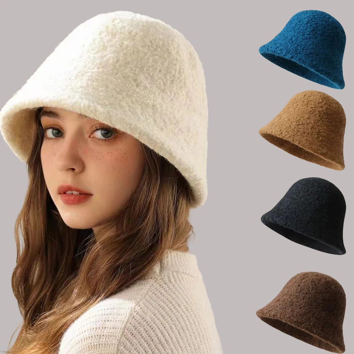 Autumn Winter Hats for Women Classic Simple Wool Lamb Bucket Warm Fisherman Cap Versatile Fashion Japanese Ladies Pannama 250110
