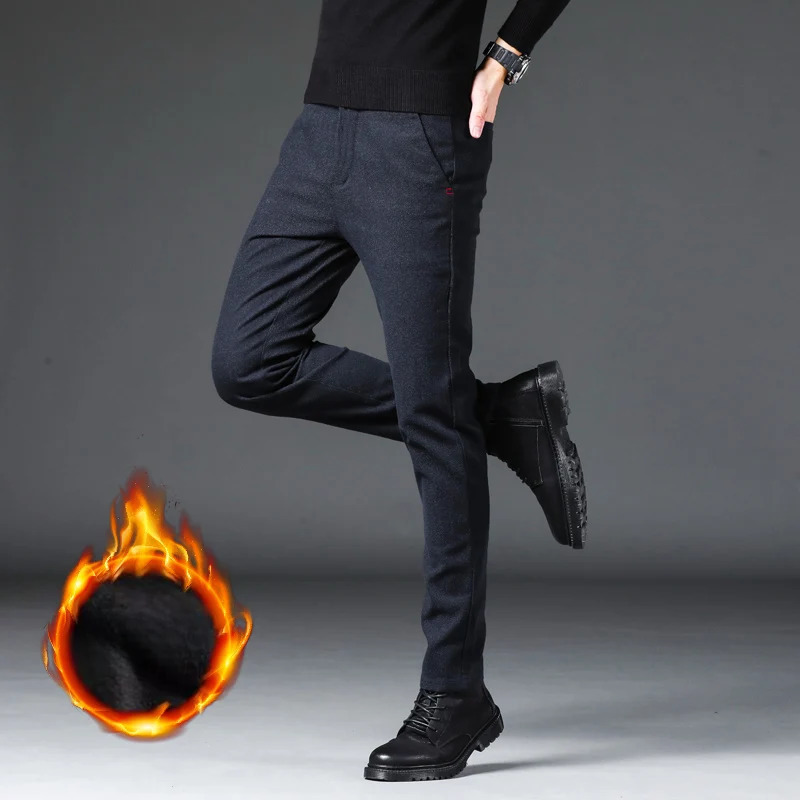 Fashion Men Thermal Fleece Casual Pants Winter Thick Straight Slim Velvet Trousers Clothing Korean Male Size 2838 250121