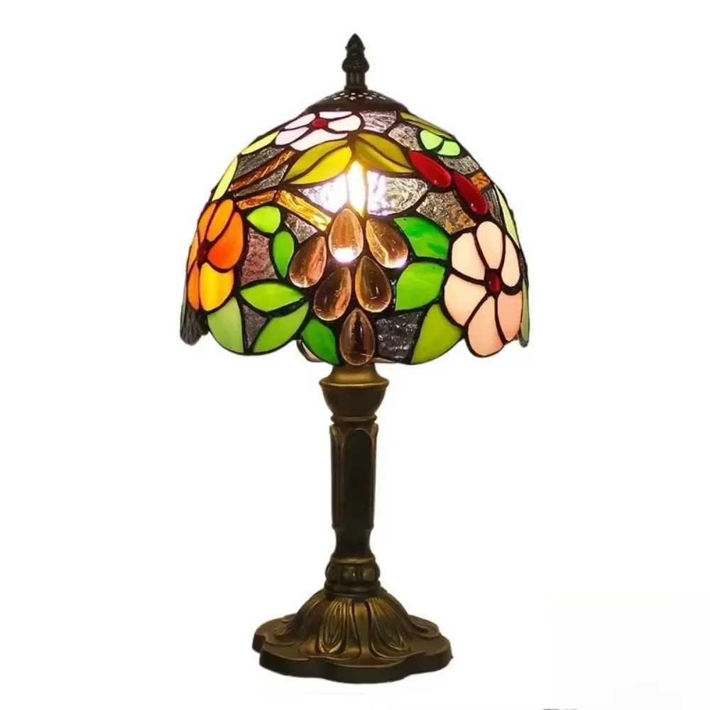 8inch Tiffany Stained Glass Curved Beige Lampshade Table Lamp American Living Room Bedroom Night Light Villa Hotel Desk Lamp Z250211