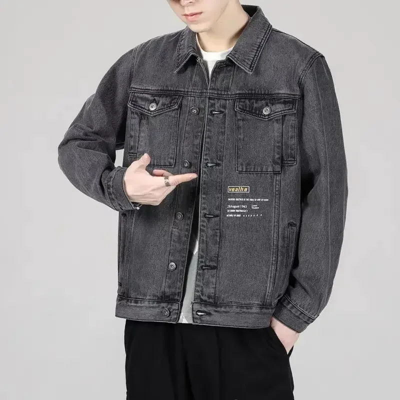 Jeans Coat for Men Wide Sleeves Autumn Denim Jackets Man Blue Loose Fashion Big Size Vintage Fast Delvery Low Cost on Board G L 250211