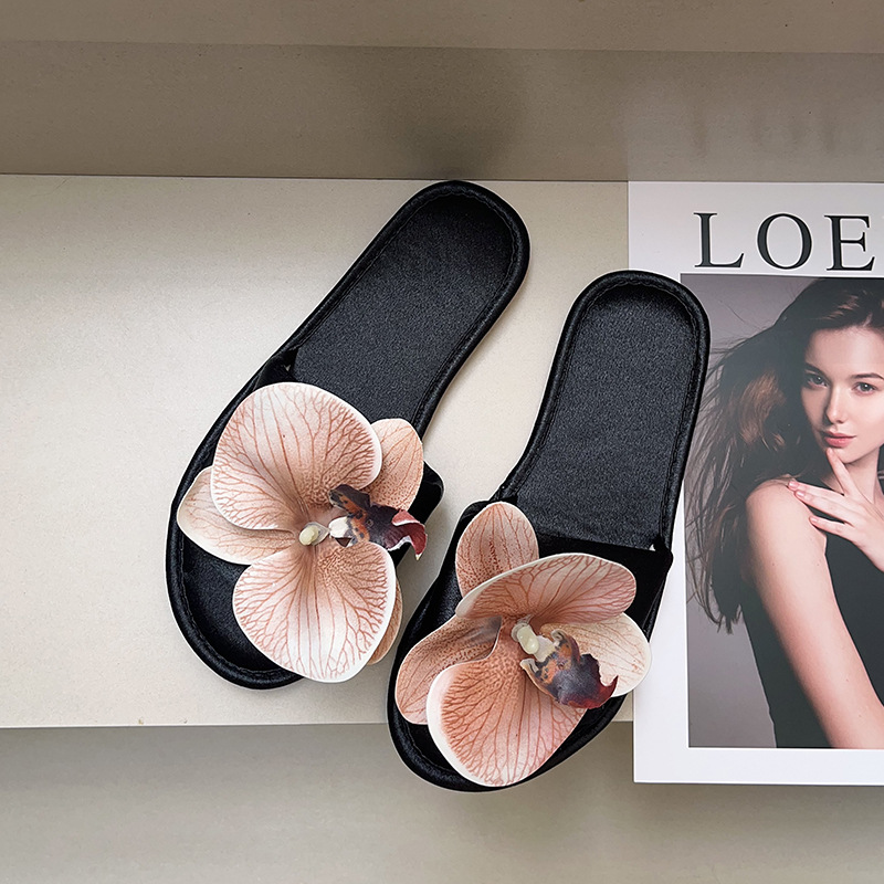 Phalaenopsis flower slippers women fashion outside to wear non-slip flat flip-flops home soft sole slippers