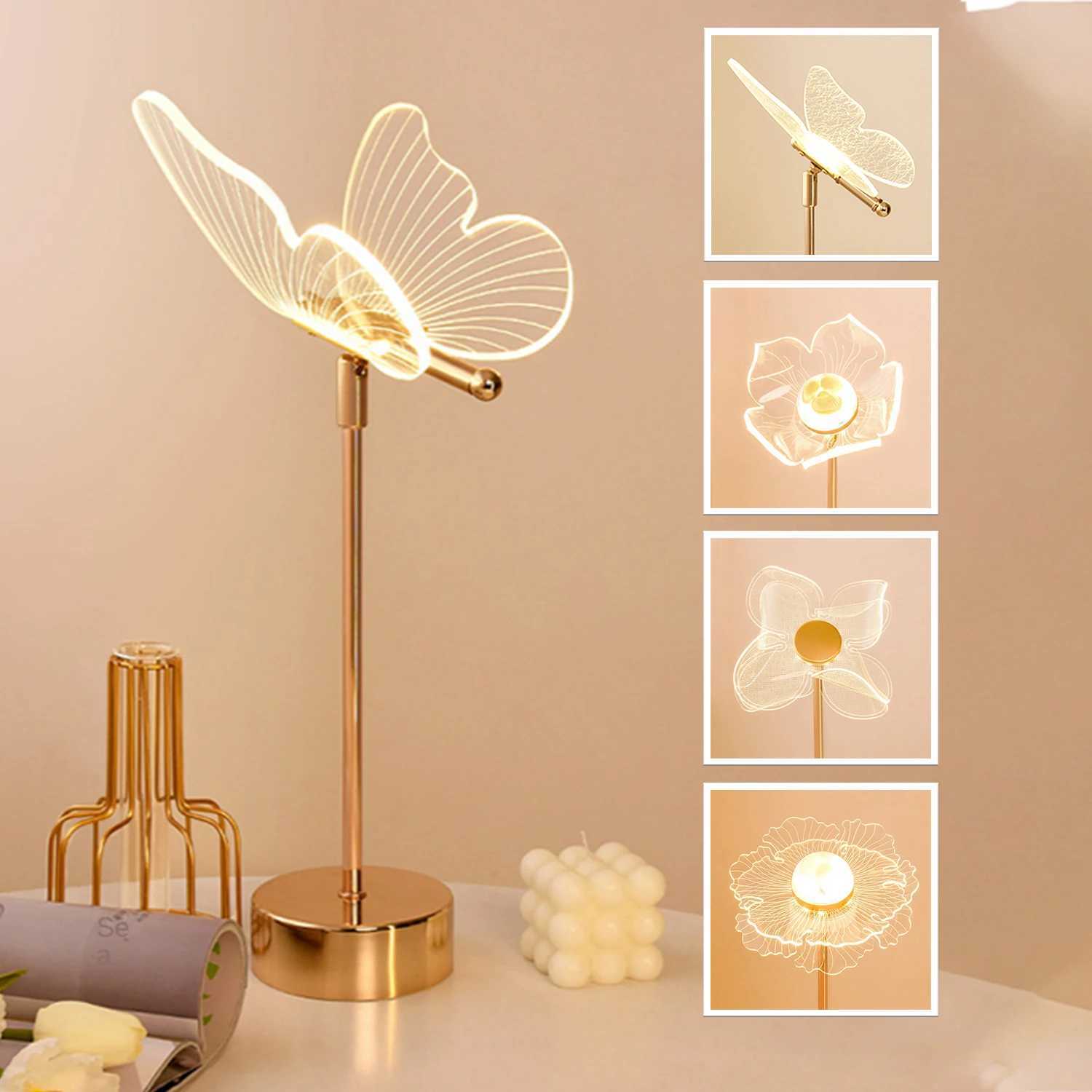 Table Lamp Retro Gold Acrylic Butterfly LED Desk Lamp Hotel Villa Art Decor LED Table Light Living Room Bedside LED Night Lights Z250211